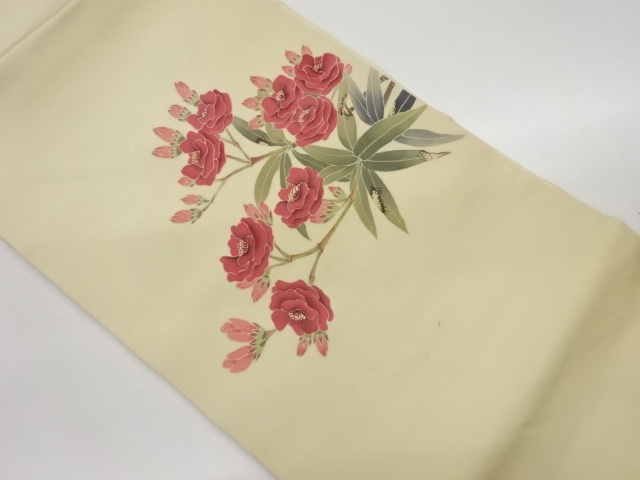 作家物　塩瀬手描き友禅花葉模様名古屋帯